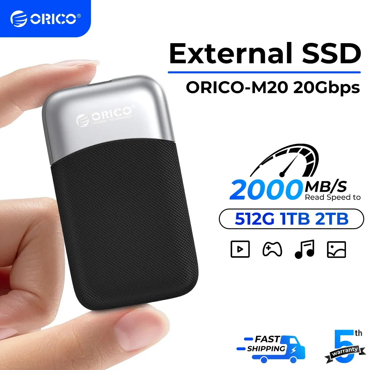 ORICO 1 TB externe SSD Bis zu 2000 MB/s Tragbares Solid-State-Laufwerk Zuverlässiger Speicher für Typ-C-Laptops M20