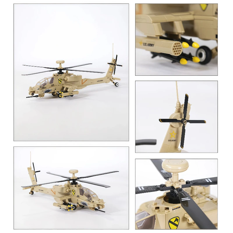 Ah-64 Apache Helicopter Building Block Model Kit Military Aircraft Toy Exquisite Assembly Collectible Ornament Birthday Gift