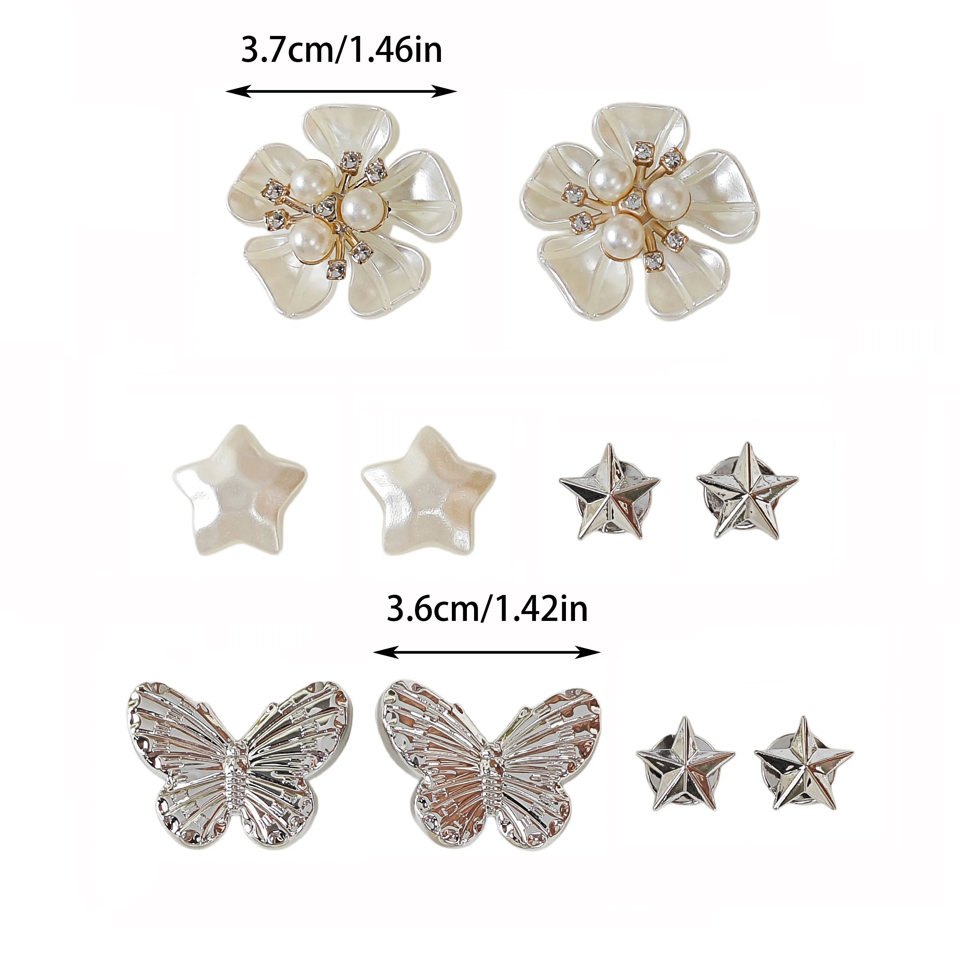 10Pcs DIY Shoe Decoration Charms Shiny Flowers, Butterflies, Star Decoration Clips Non-Metallic Lightweight Material Y2K Fashion Versatile Cute Personality Accessories for Men and Women Suitable for Eva Beach Shoes, Sandals, Removable Shoe Decoration, Holiday Gift