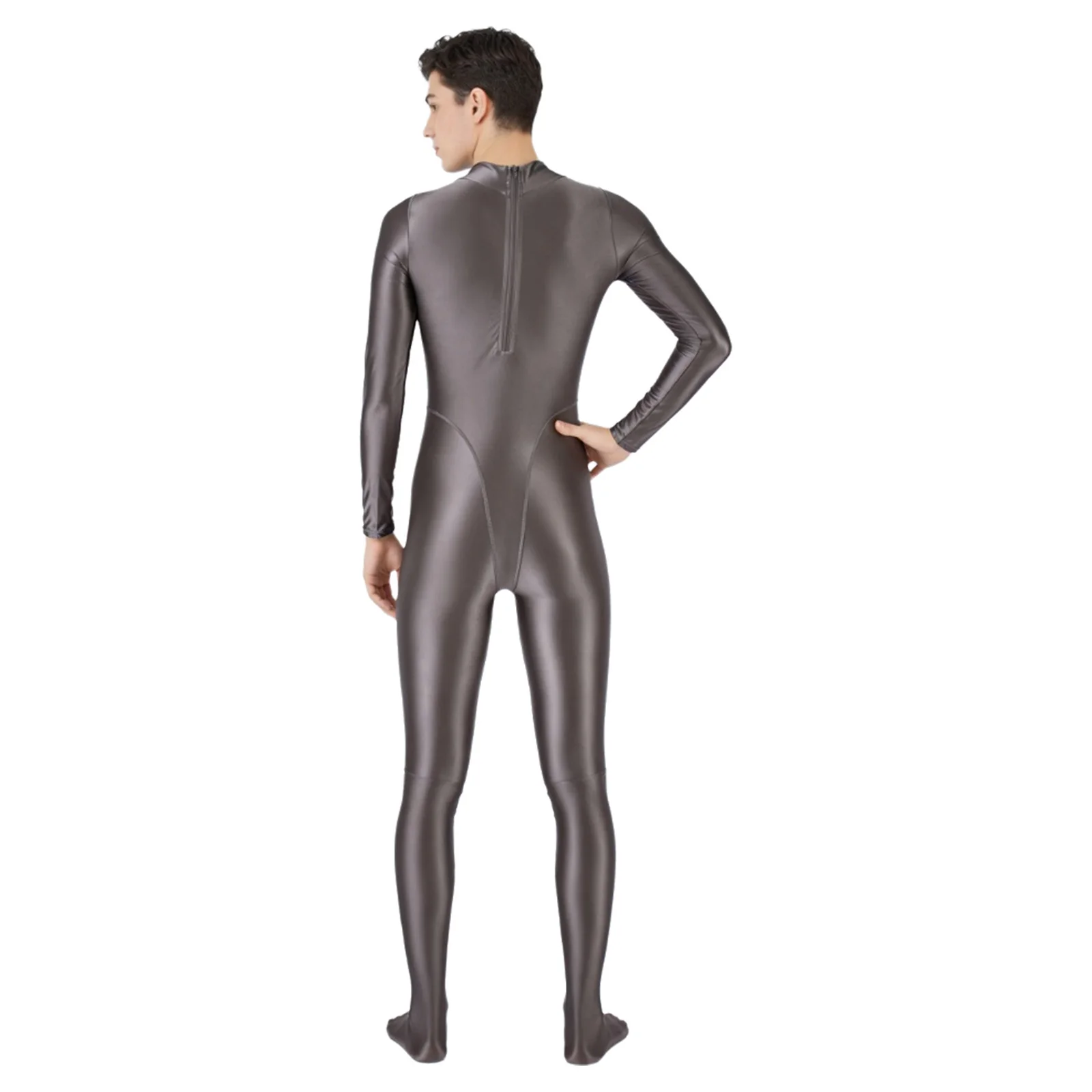 Mens Oil Glossy Swimsuit Full Body Suit Long Sleeve Footed One Piece Jumpsuit Rash Guard Diving Surfing Workout Bathing Suits