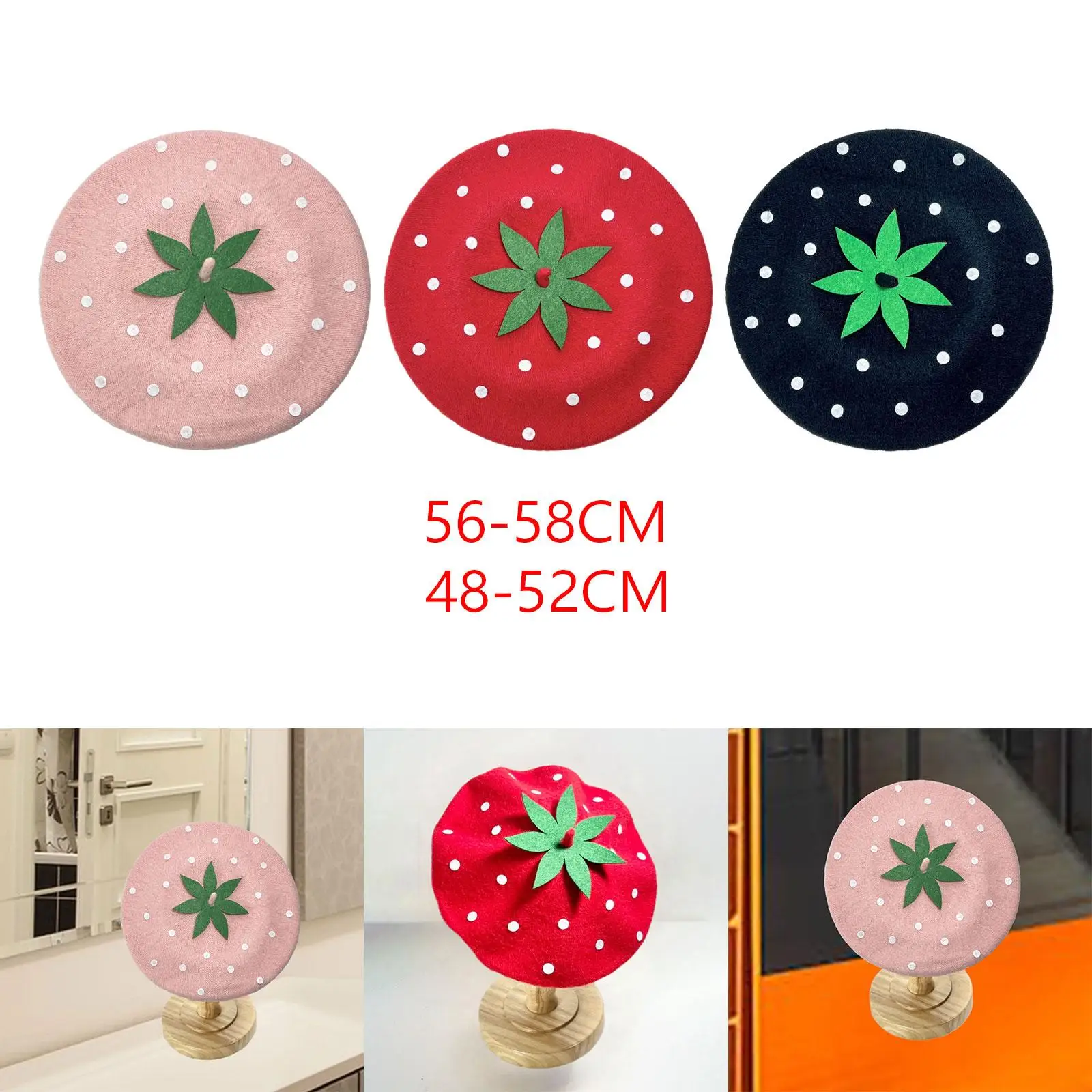 Strawberry Beret Hat Breathable Warm Headwear Streetwear Beanie Elegant Painter Hat for Party Festival Christmas New Year Girls