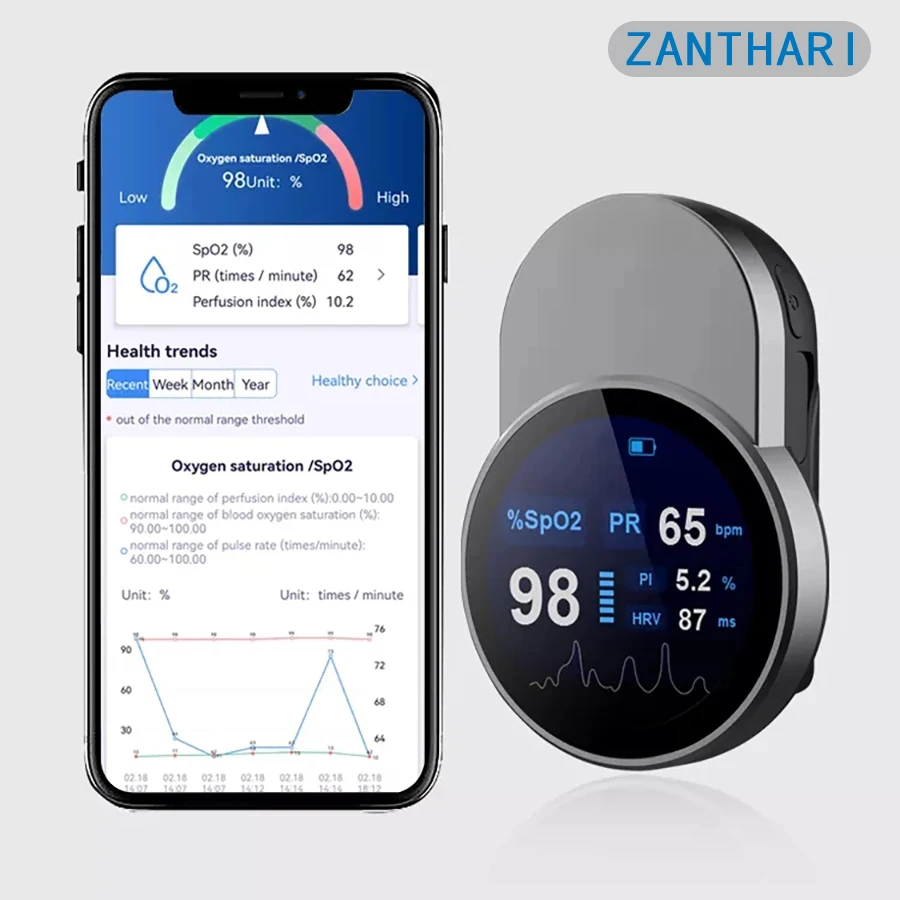 

ZANTHARI Bluetooth Transmission Fingertip Oximeters Digital Color TFT spo2 Finger Clip Oximetro Recargable usb pulse oximeter