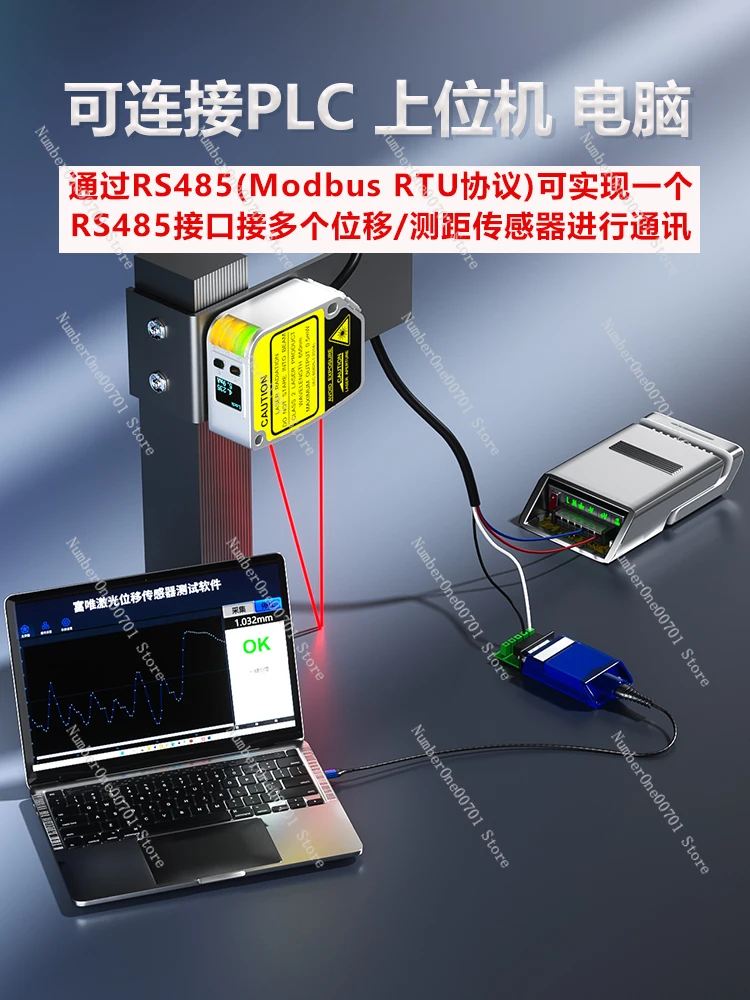 High Precision Digital Display Industrial Laser Displacement Ranging Sensor Thickness Flatness Analog RS485