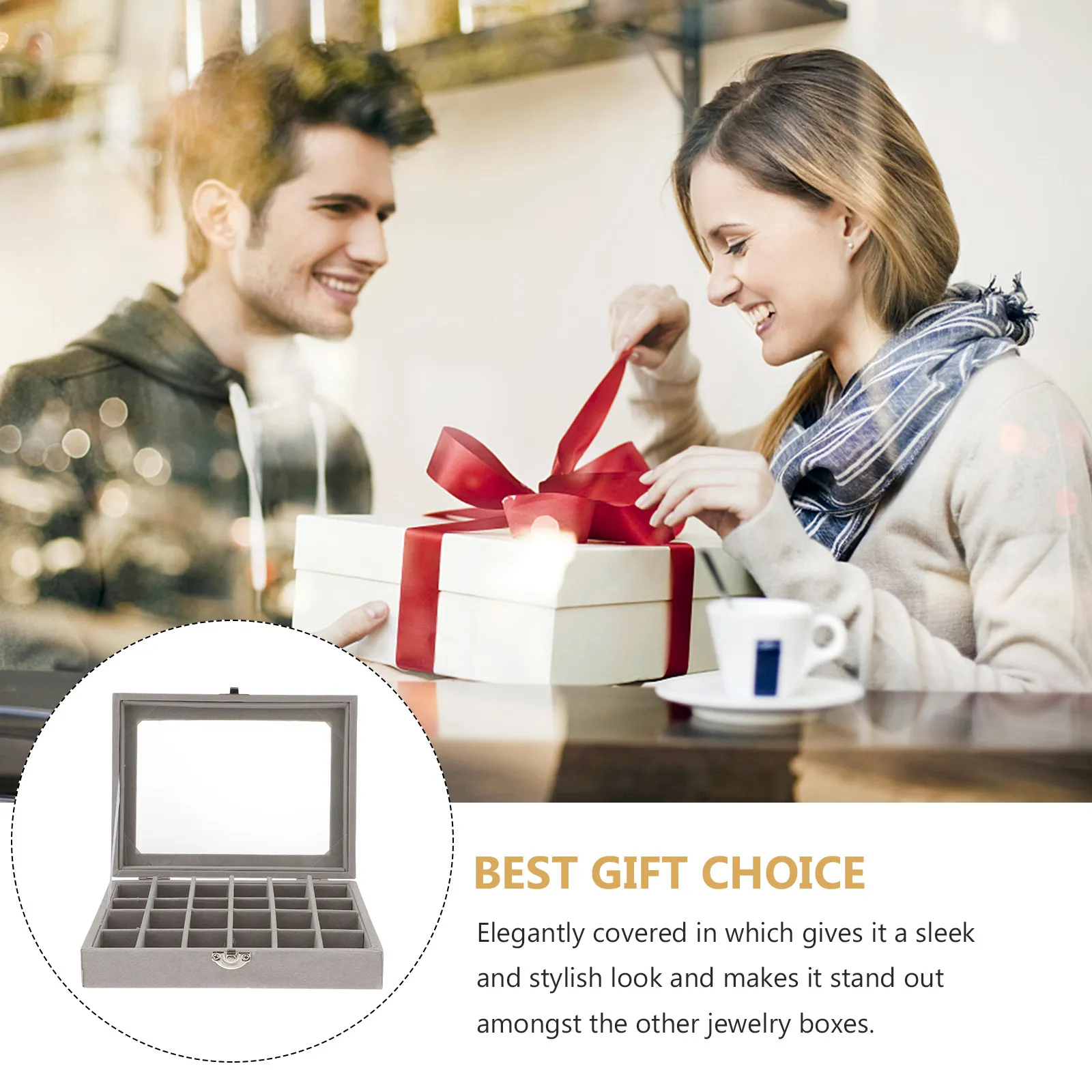 

24 Grid Jewelry Display Case for Girls Elegant Storage Box with Glass Lid Jewelry Organizer for Rings Earrings Braces Gift