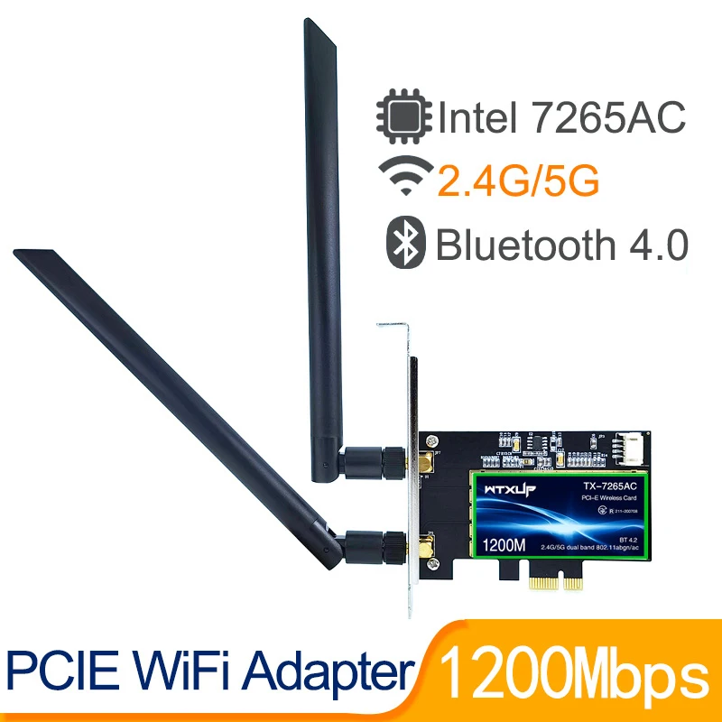 

PCi Express 7265AC 2.4G / 5G Dual Band 7265NGW 867Mbps Wireless PCI-E Wi-Fi Bluetooth 4.2 WIFI Card Desktop PC