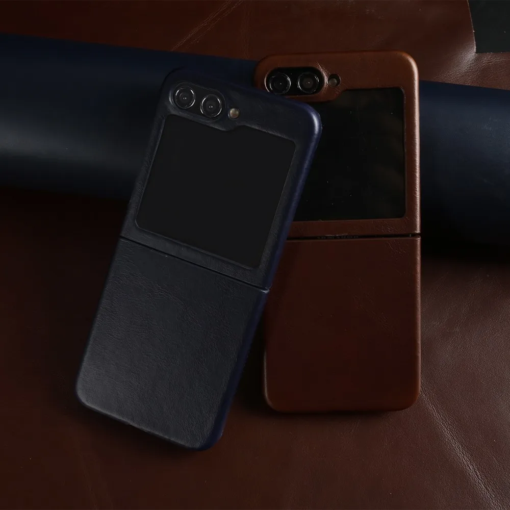 For Samsung Galaxy Z Flip 6 Case Cover Premium Genuine Leather Cases Z FLip7 Vintag Oil Wax Pattern Phone Shell Protection Coque - náhled 2