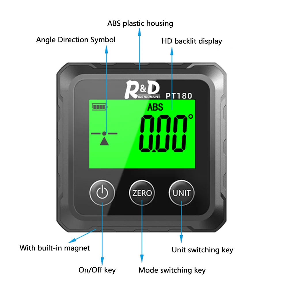 صندوق مستوى الليزر الرقمي مع الخلفية LCD ، المنقلة ، قياس الزاوية ، الميل ، قاعدة مغناطيسية ، 90 درجة ، PT180 ، PT181