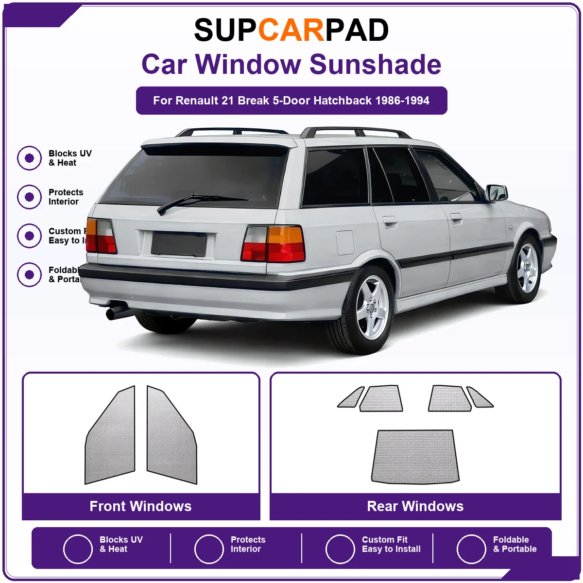 For Renault 21 Break 5-Door Hatchback 1986-1994 Pre‑Cut Auto Window Sunshade Anti‑UV Car Sun Visor Protector