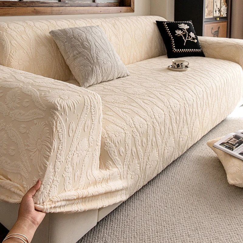 Thickened Polar Fleece Sofa Cover All-Inclusive Elastic Plush Corner Couch Covers Autumn and Winter Keep Warm Home Decoration