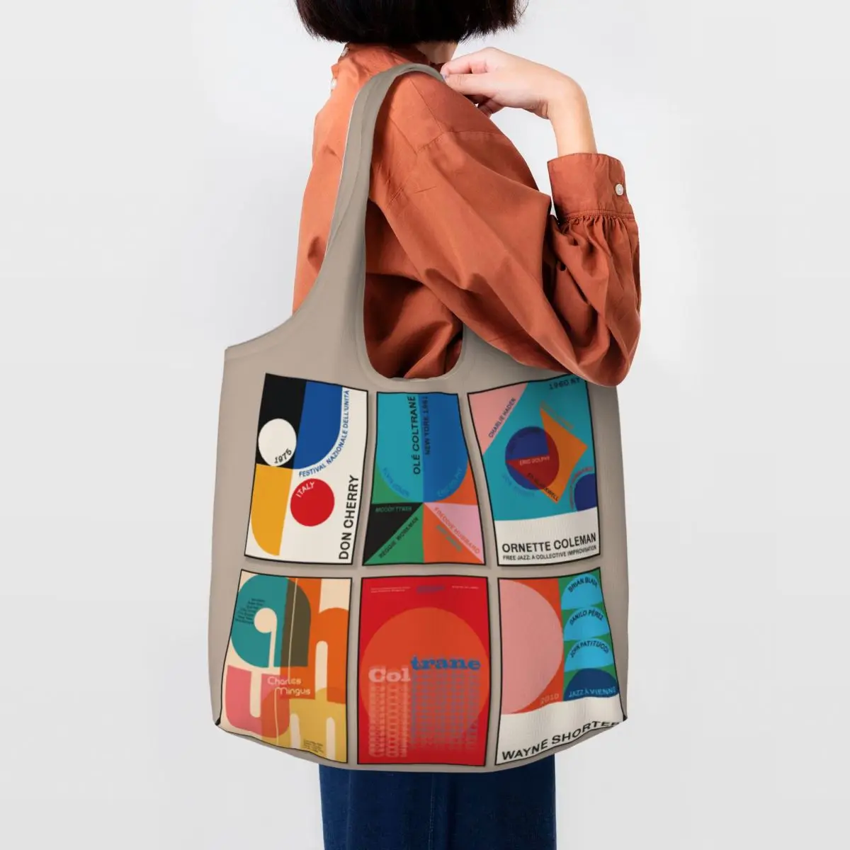 Custom Bauhaus Style Poster Canvas Shopping Bag Women Reusable Big Capacity Grocery Minimalist Shopper Tote Bags Handbags