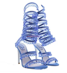 Ankle Snake Wrap Sandals Woman Summer Open Toe Crystal Fringe Wedding Bridal Shoes Fashion Luxury High Heel Pumps