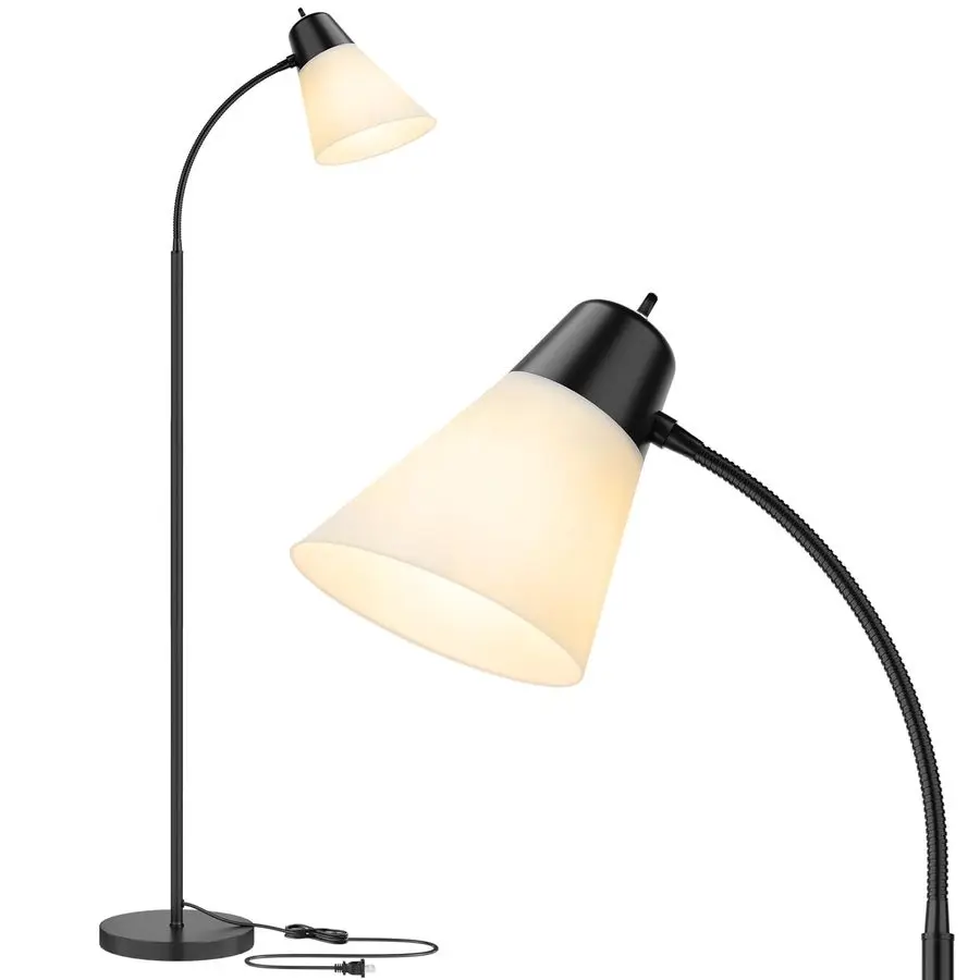 

Напольный светильник для гостиной, регулируемый напольный светильник с белым пластиковым плафоном, черные напольные лампы для чтения для общежития, лампочка не входит в комплект.