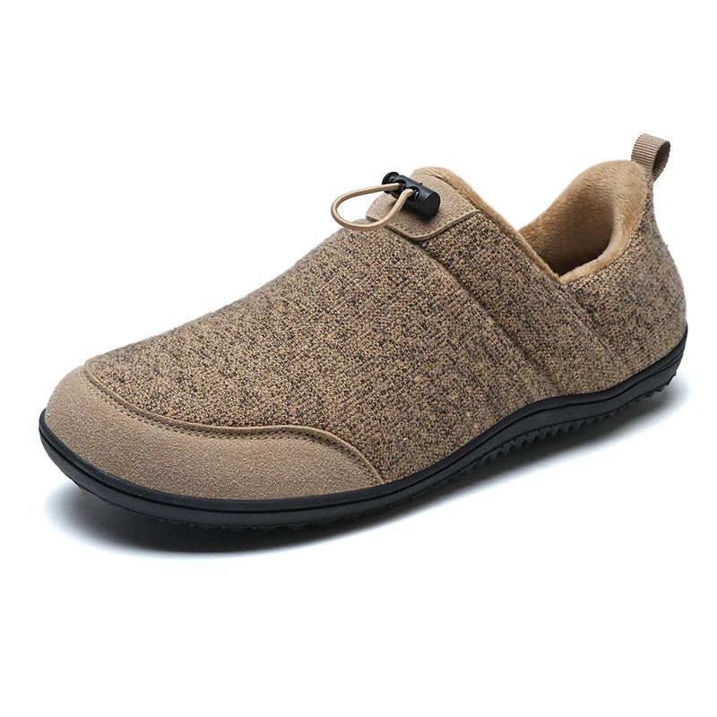 Winter Cotton Shoes for Men, Large Size 46, Non-Slip, Wear-Resistant, Slip-On Dad Shoes, Home Warm Plush-Lined Shoes with Covered Heel