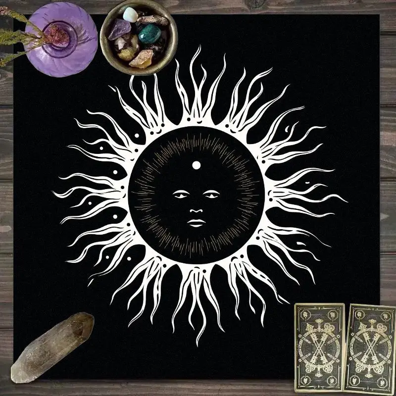 VIKAMA Face Sun God Totem Tarot Tablecloth Mystical Divination Altar Cloth Ritual for Spiritual Room Decor Witchy