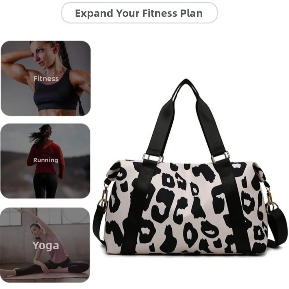 Spacious Leopard Print Gym Bag Large Capacity Multi Functional Duffle Bag Portable Travel Bag Overnight Trip