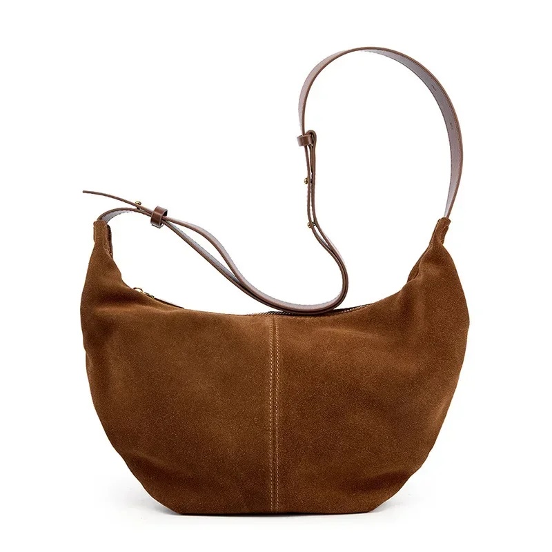 

Casual Frosted Split Cow Leather Dumpling Bag Women's Shoulder Crossbody Underarm Bag Fashion Advanced Sense Scrub Handbag