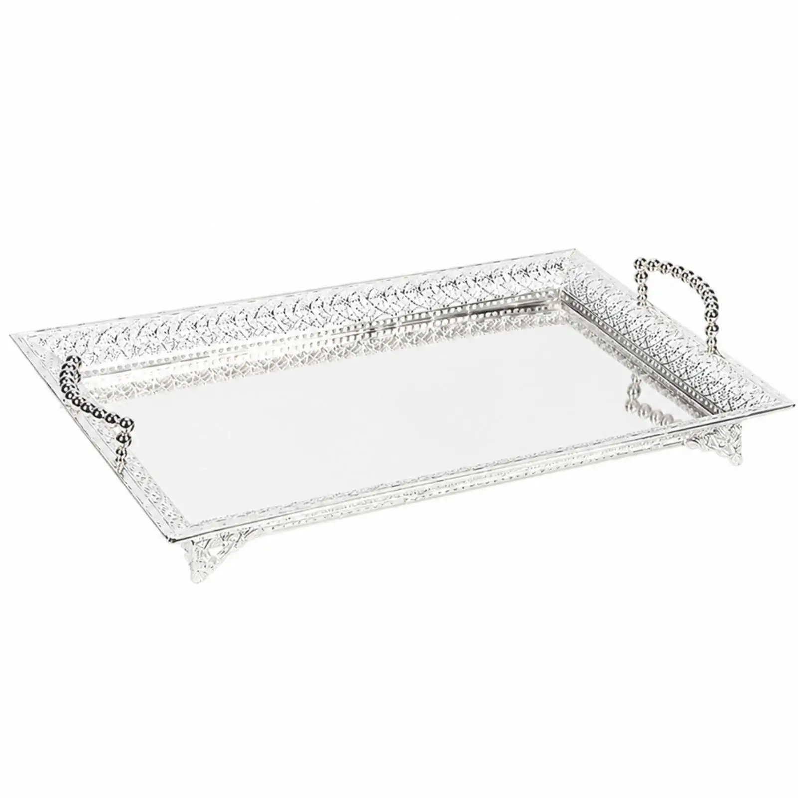 Decorative Serving Tray for Coffee Table Metal Iron Rectangular Tray with Handles for Storage and Display