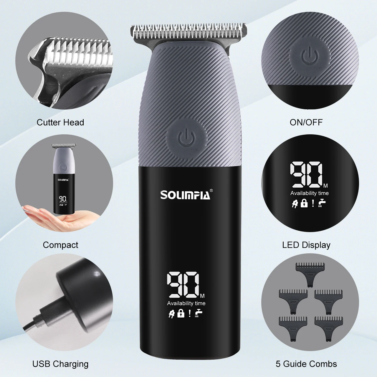 Solimpia Cordless Hair Clippers for Men Adults & Kids - Waterproof Rechargeable Electric Trimmer Professional Haircut Tool