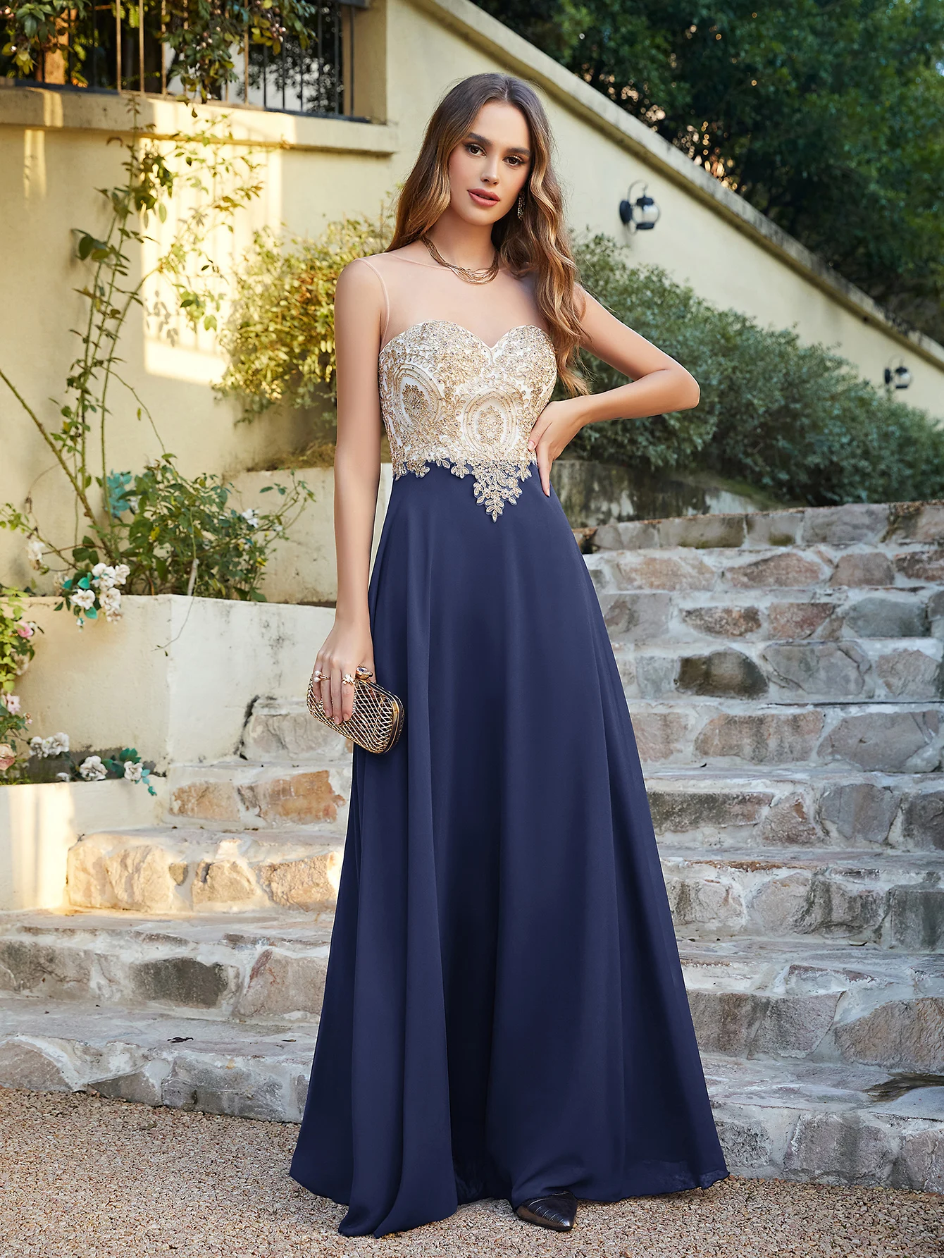 BABYONLINE Navy Blue 2024 Bridesmaid Dresses Illusion Sweetheart Backless Zipper Wedding Guest Evening Long Gown A Line Robe