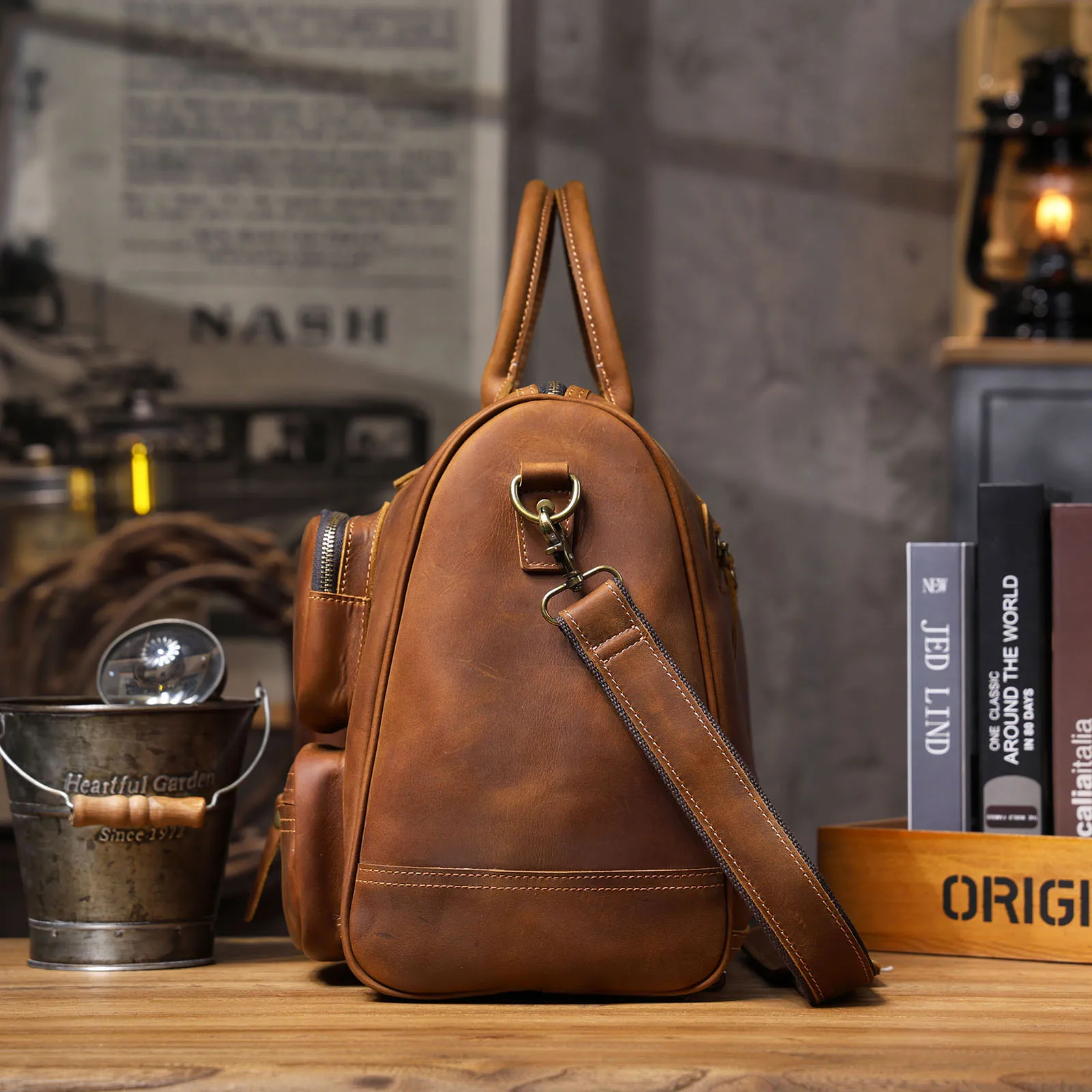 S.WORKER Premium Echtleder Business-Handtasche Vintage Herren Vollnarbenleder-Aktentasche für Geschäftsarbeit 16" Laptop-Tasche – Detail 8
