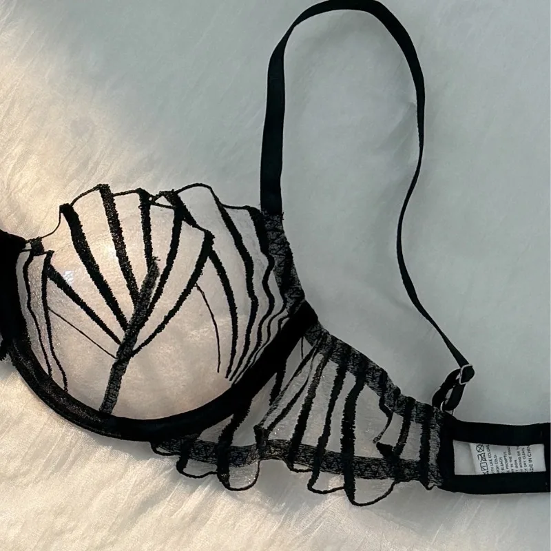 2dílná dámská podprsenka, sexy krajková síťovaná spodní prádlo, ultra tenká prodyšná pohodlná lehká průhledná spodní prádlo - náhled 3