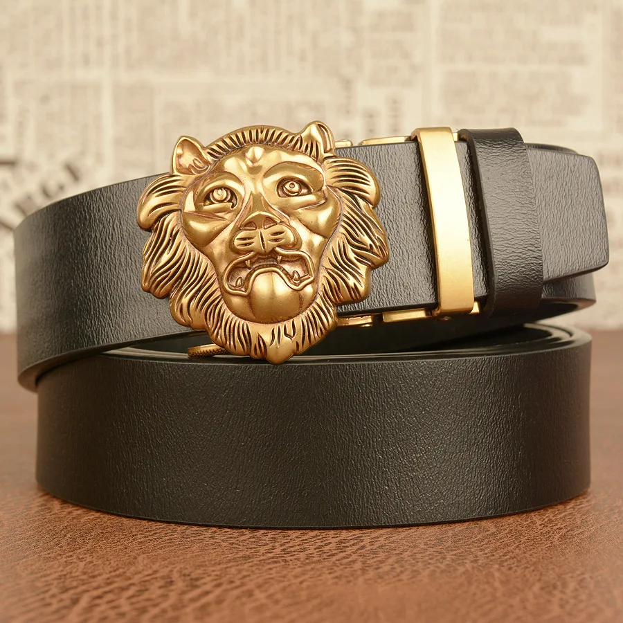 

Retro automatic buckle men's belt, two-layer cowhide personalized belt, three-dimensional lion head pants belt