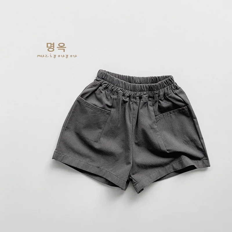 Summer Children Shorts 1-8Y Boys Girls Cotton Pocket Solid Pants Daily Short Trousers Korean Toddler Wear Kids Clothing 2024 New