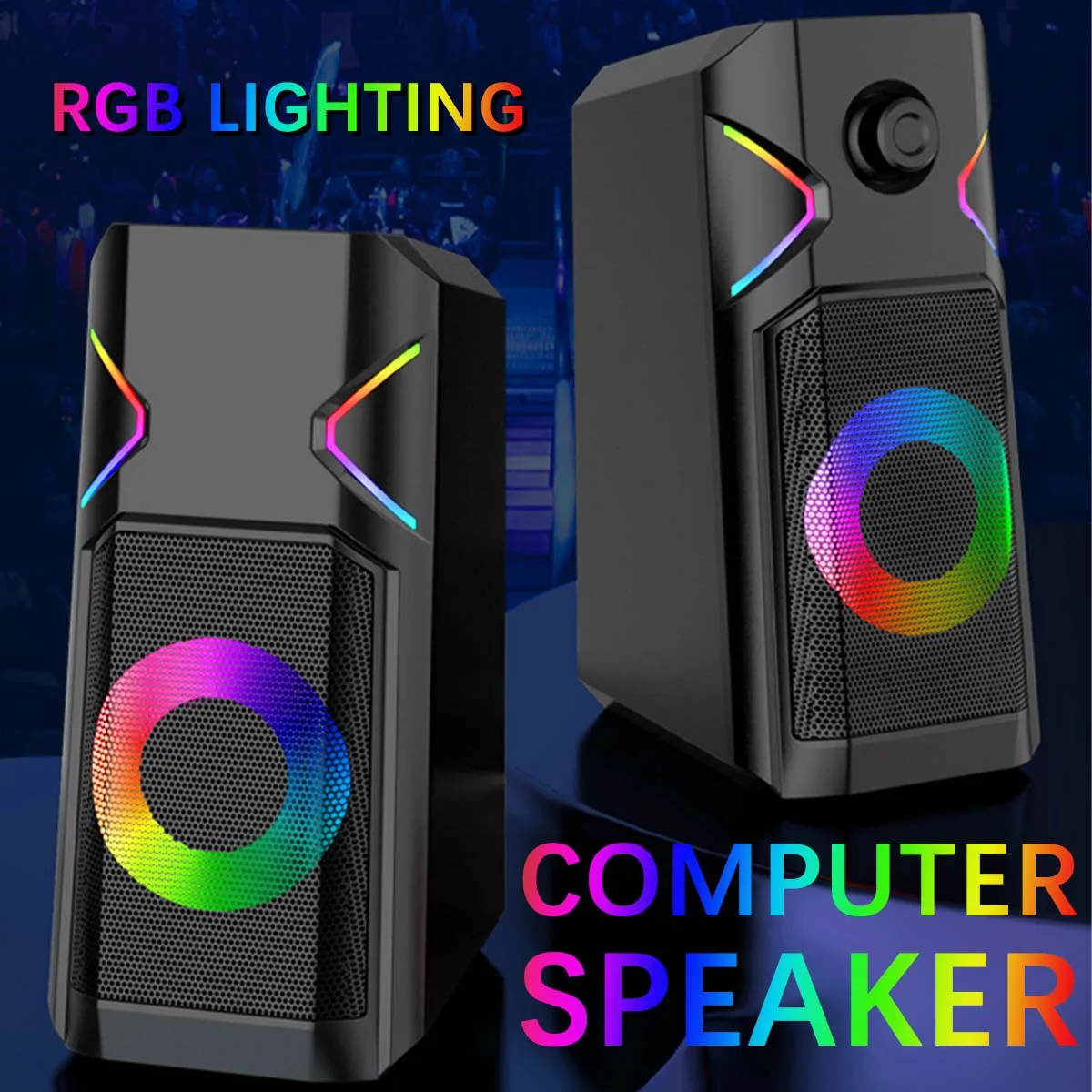 K201 Powerful Bass USB Notebook Stereo Speakers Subwoofer RGB Light Wired Portable Full Frequency Speaker for Desktop PC Laptop