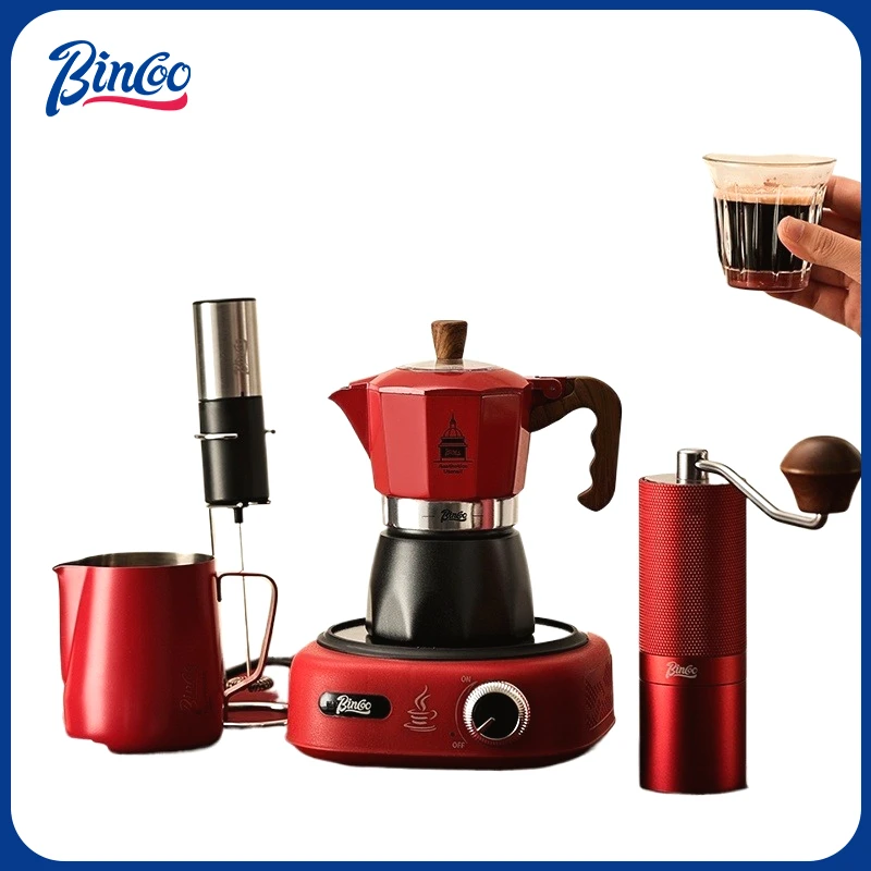 

Кофеварка BINCOO с двойным клапаном, кофеварка Moka с электрической плитой, домашний горшок, уличный мини-кофейник, 2 чашки, поночная кофеварка для эспрессо