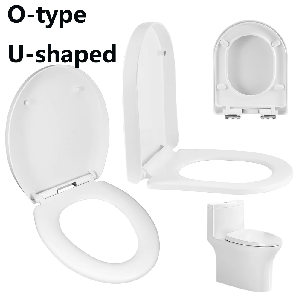 Tapa de inodoro universal de descenso lento con bisagras ajustables, 2 tipos, fácil de limpiar, cierre suave