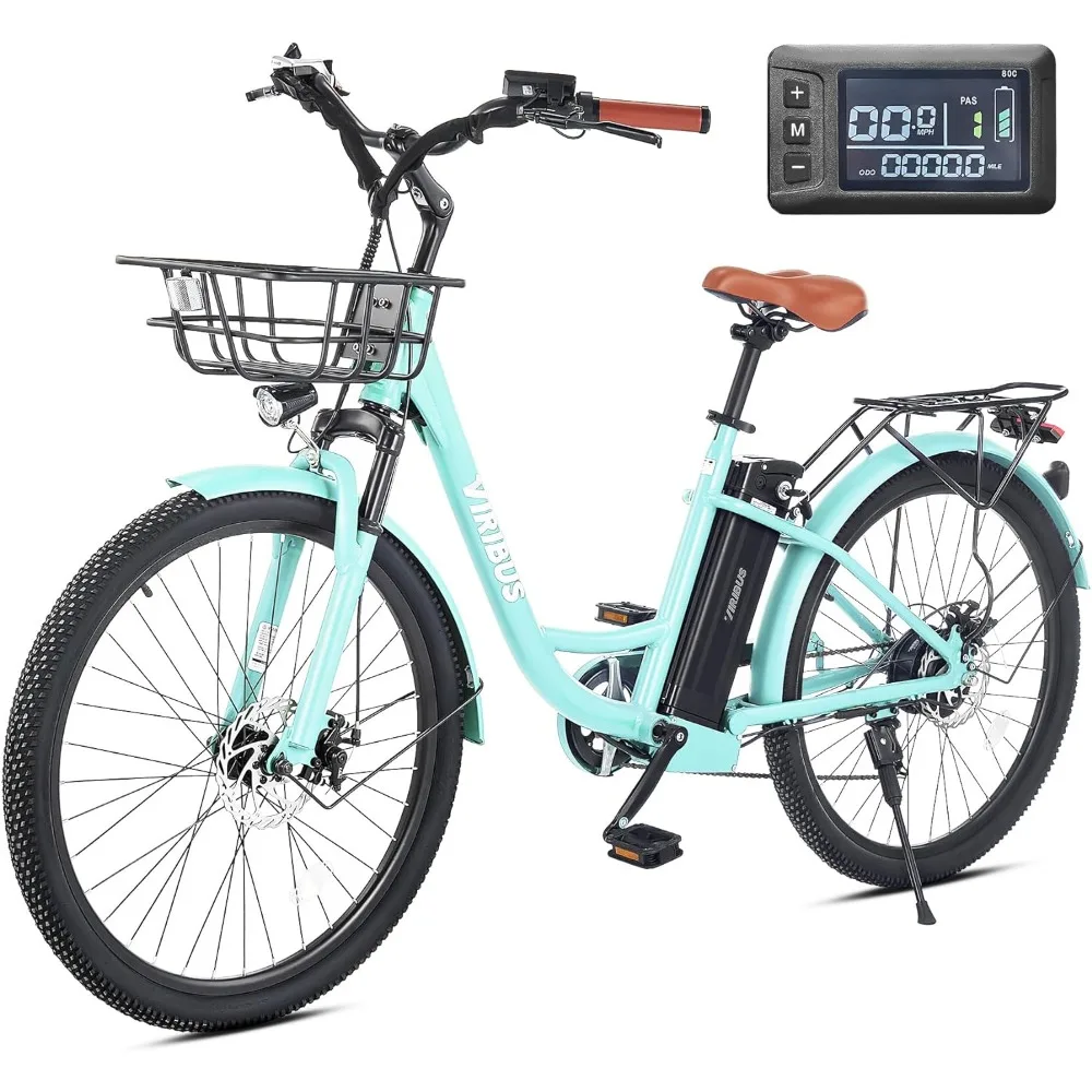 Electric Bike for Adults Women,500W 48V 13AH with Basket&Front Suspension,25mph Aluminum 7 Speed, Adult Electric Bicycle