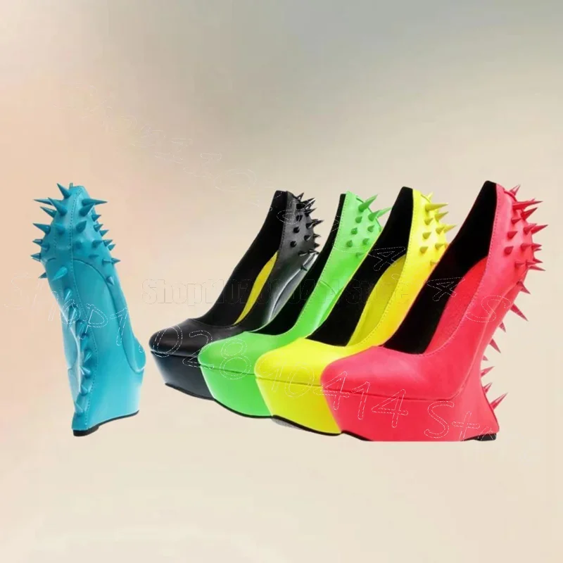 

Colorful Spikes Strange Style Heels Platform Pumps Slip On Women Shoes Round Toe Fashion Party Banquet 2025 Zapatos Para Mujere