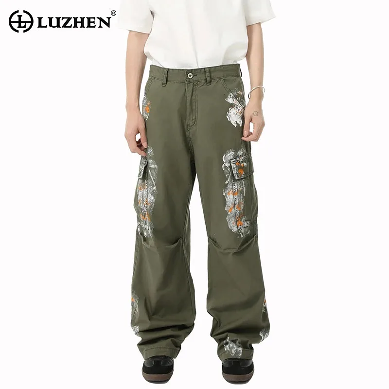 

LUZHEN 2025 New Personalized Paint Design Many Pockets Design Cargo Pants Men's Stylish Original Street Wide Leg Trousers JY1167