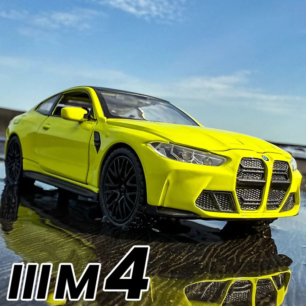 1:32 M4 GTR Miniatuurmodellen Legering Diecast Speelgoed Auto Ornament Geluid Licht Trek 4 Deuren Geopend Voertuigen Kinderen Kerstcadeau