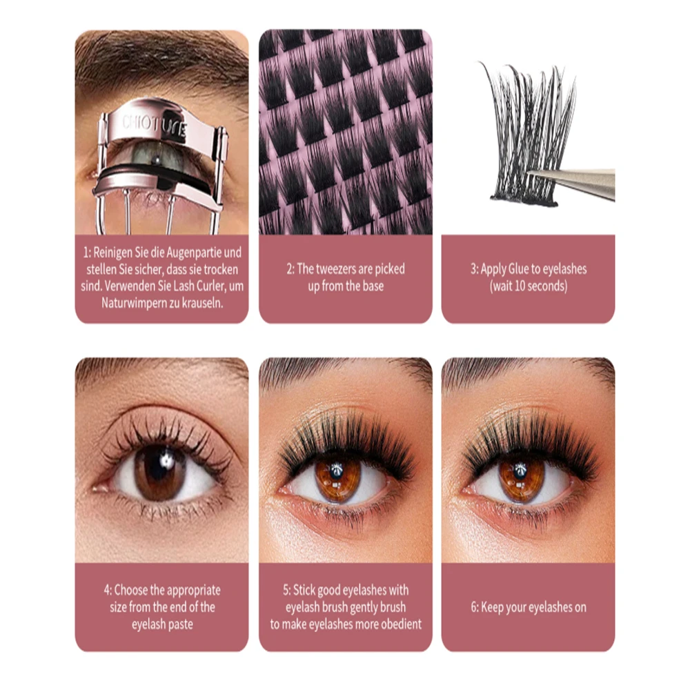 144 clusters de cílios postiços naturais - cachos C, comprimento misto 8-16 mm, adequados para dramatização e uso diário conjuntos de cílios