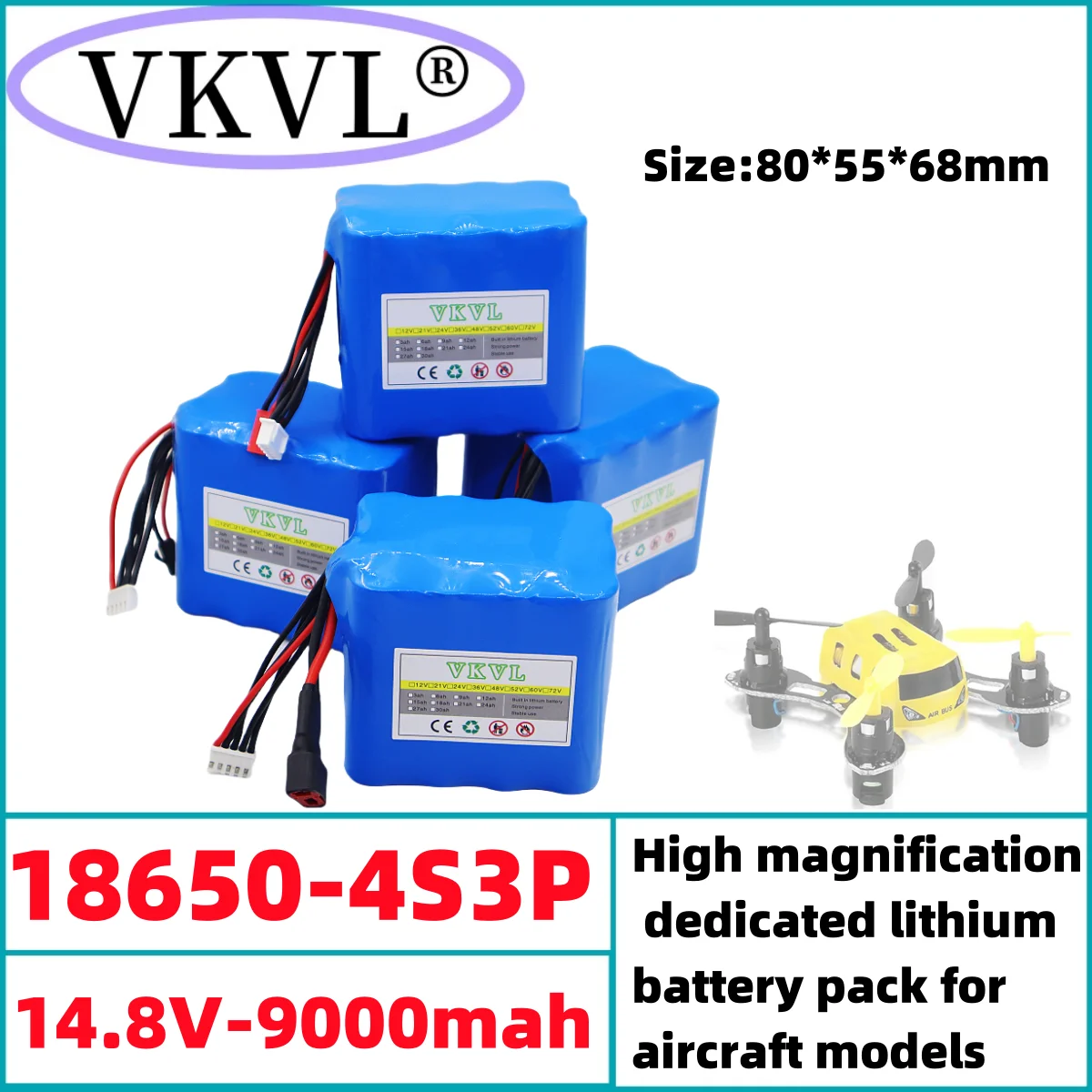 

100% brand new 14.8V9000mAh aircraft model toy 4S3P high rate discharge 16.8V9AH battery pack original 18650 lithium battery