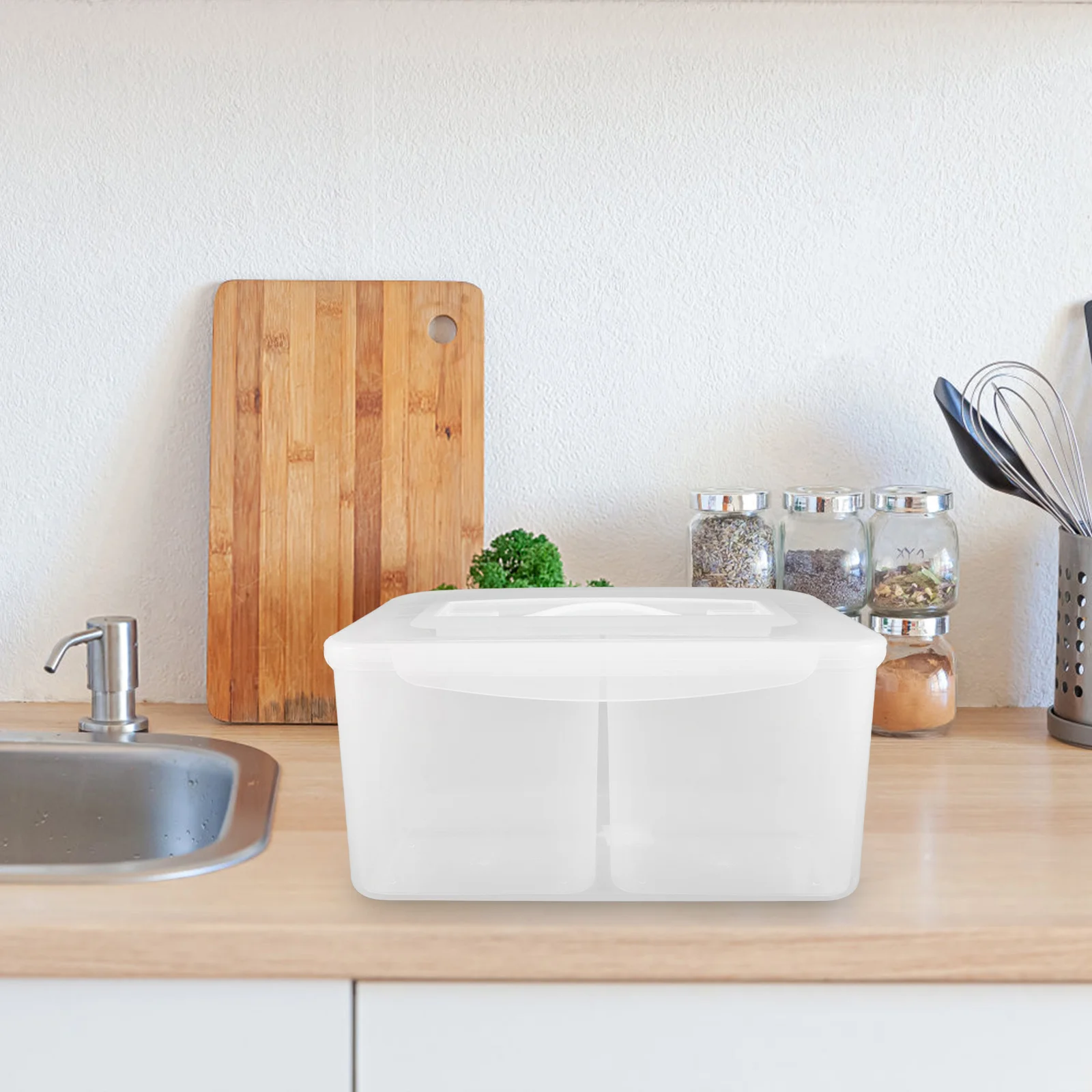 

8L 4 Compartment Food Storage Container Transparent Kitchen Organizer Portable Handle Snack Tea Bags Grains Cereals Sugar Flour