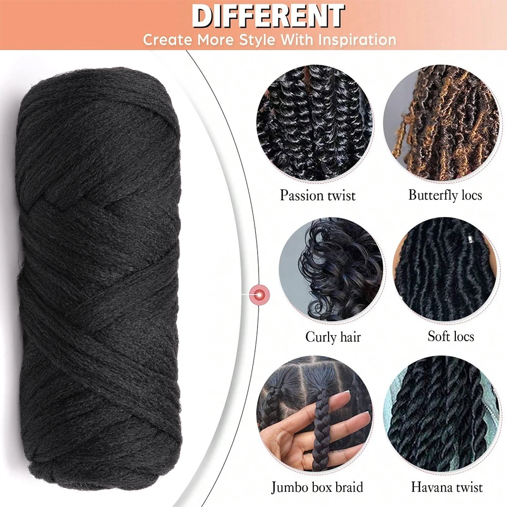 Schwarzes brasilianisches Woll-Acrylgarn für afrikanische synthetische Haarverlängerungen zum Häkeln, Jumbo-Zöpfe, Twist-Wraps, 70 g/Rolle – Detail 4