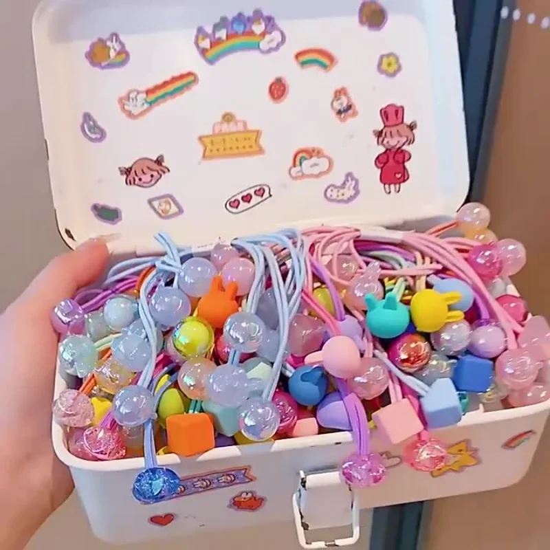 5 teile/satz Kawaii Gummi Haar Bands Stirnband Candy Farbe Elastische Weben Bommeln Haar Krawatte Seil für Kinder Mädchen Kinder Zubehör