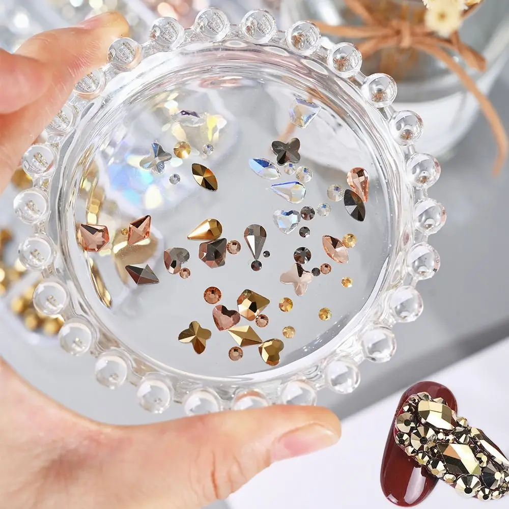 

12 Grids 3D Nail Art Rhinestones Square Rhombus Five-pointed Star/Heart Diamond Nail Charms Flat Bottom Mixed-Shapes