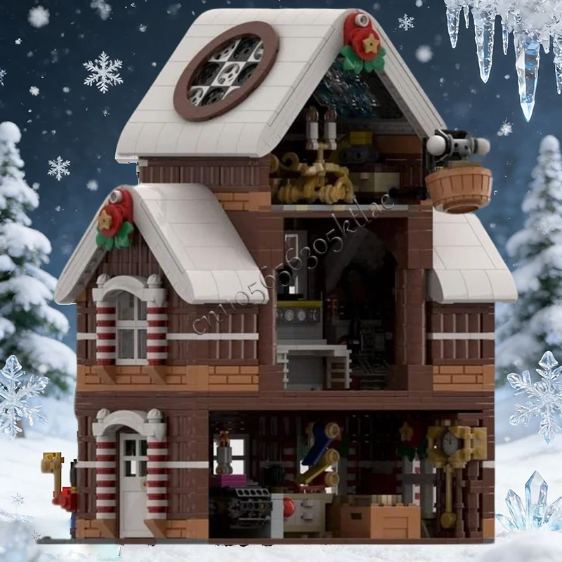 2055 PCS 하우스 스트리트 산타클로스 공장 겨울 마을 MOC 맞춤형 모듈식 블록 간단한 DIY 소년 장난감 생일 선물