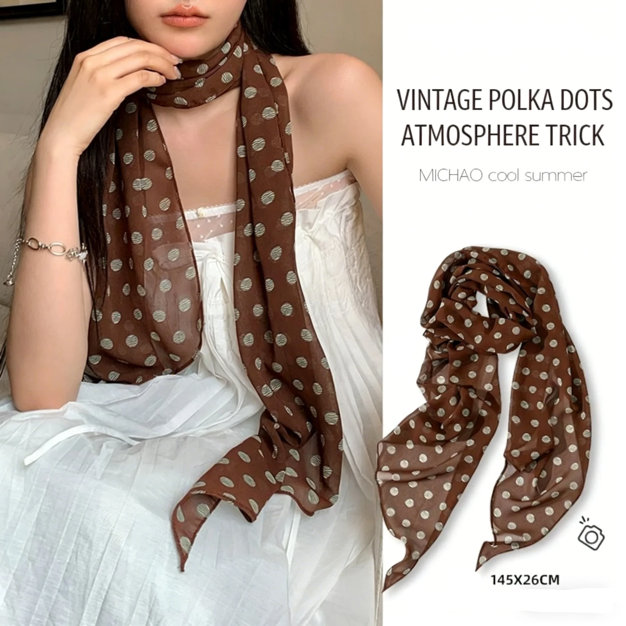 Vintage Polka Dot Chiffon Scarf For Women Lightweight Sheer Neck Scarf Elegant Fashion Accessory For Summer Daily Wear & Outfits