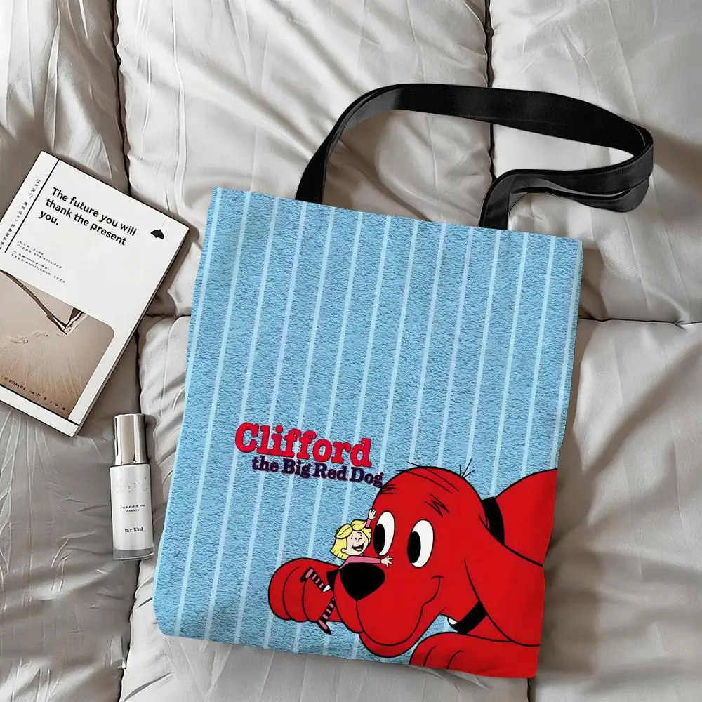 Storage Bags Linen Shopper Reusable Tote Grocery Storage Bag Portable Large Capacity Comic Cartoon C-Clifford the Big Red Dog 3 - view 5