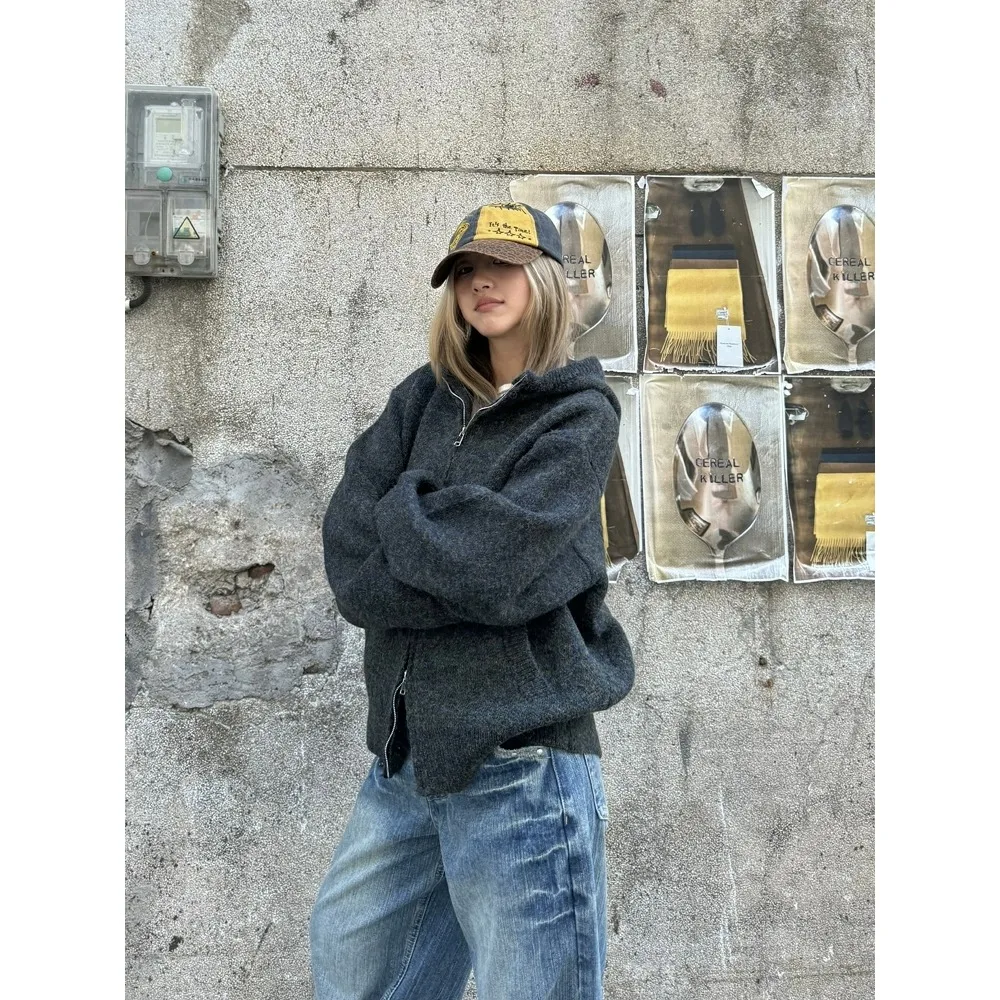 

Men's Oversized Knitted Zipper Sweater Cardigan Casual Sle Winter Coat Polyester Fiber Long Sve Hooded Comfortable Fit