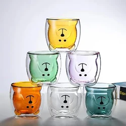 250ml Cute Animal Glass Cup 3D Bear Duck Double-layer Juice Cup Coffee Mug Kid Milk Glass Water Mug Gift Drinkware Kitchen Home