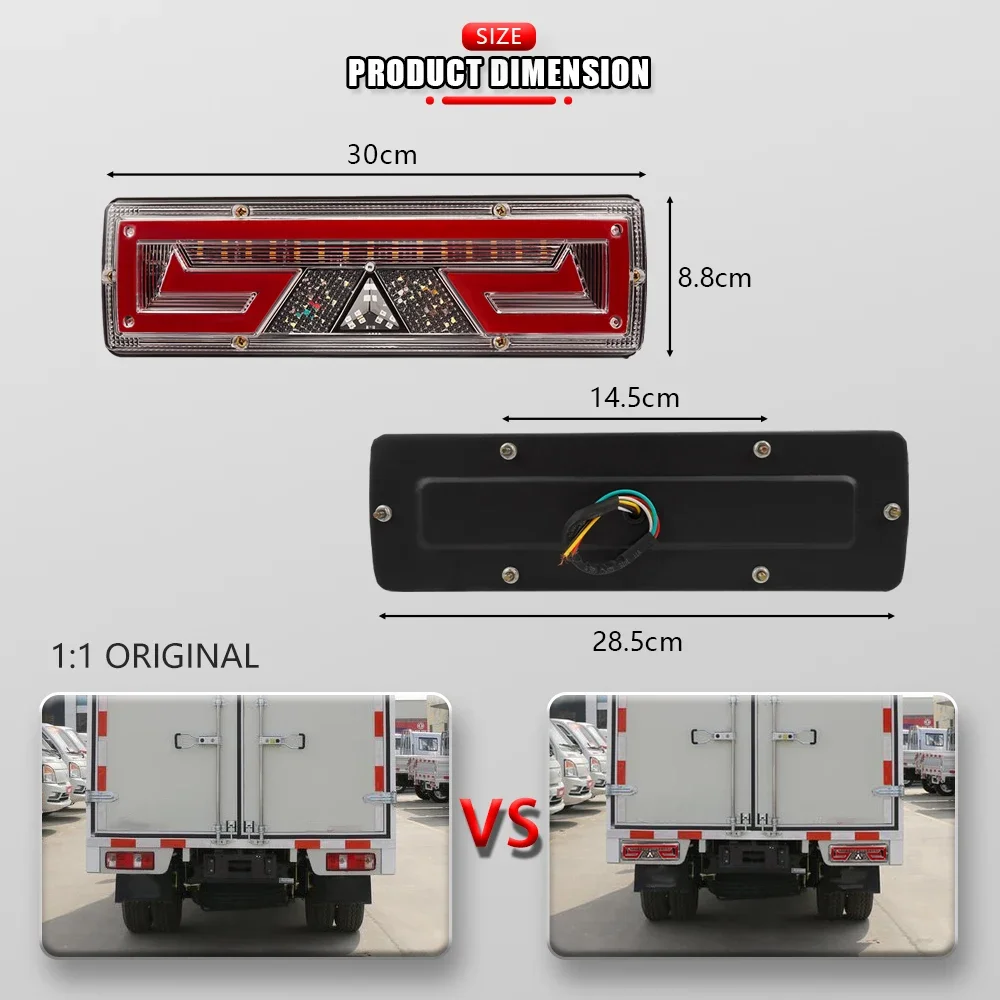 2pcs New Truck Trailer Rear Taillights Big Car Tail Lights 12V 24v Universal Waterproof Led Brake Light Assembly image 3