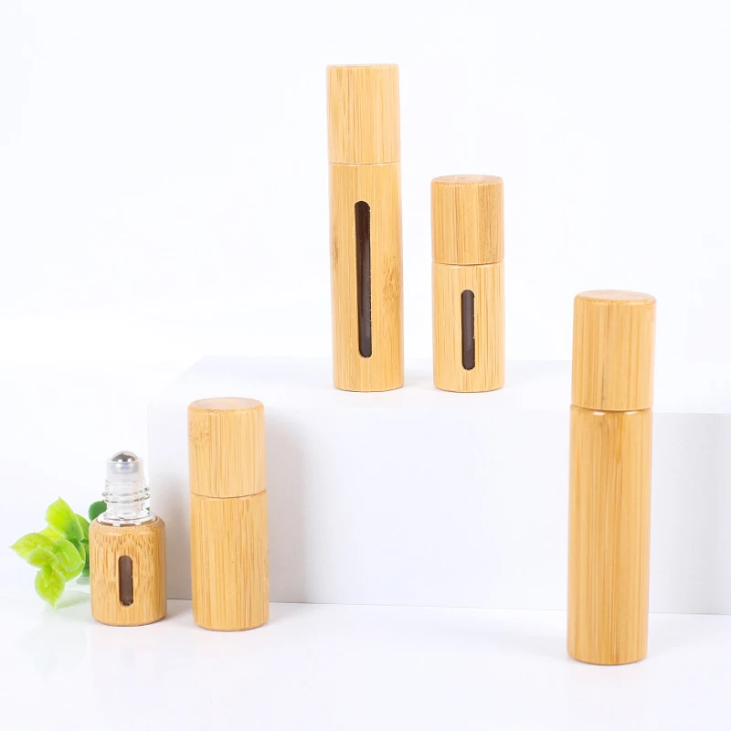 1PCS Bambus Rolle Auf Flasche 3/5/10ml Holz Roller Flasche Ätherisches Öl Lip Gloss Nachfüllbare rohr Leere Glas Parfüm Flasche