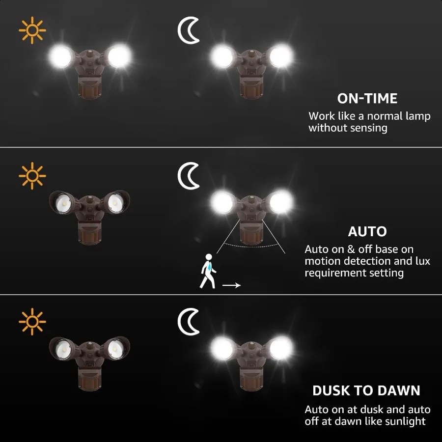 Luz LED de seguridad COB, luces de inundación con Sensor de movimiento, Detector de movimiento de odes de aluminio para exteriores, atardecer al amanecer y Control de interruptor 100277V Adj