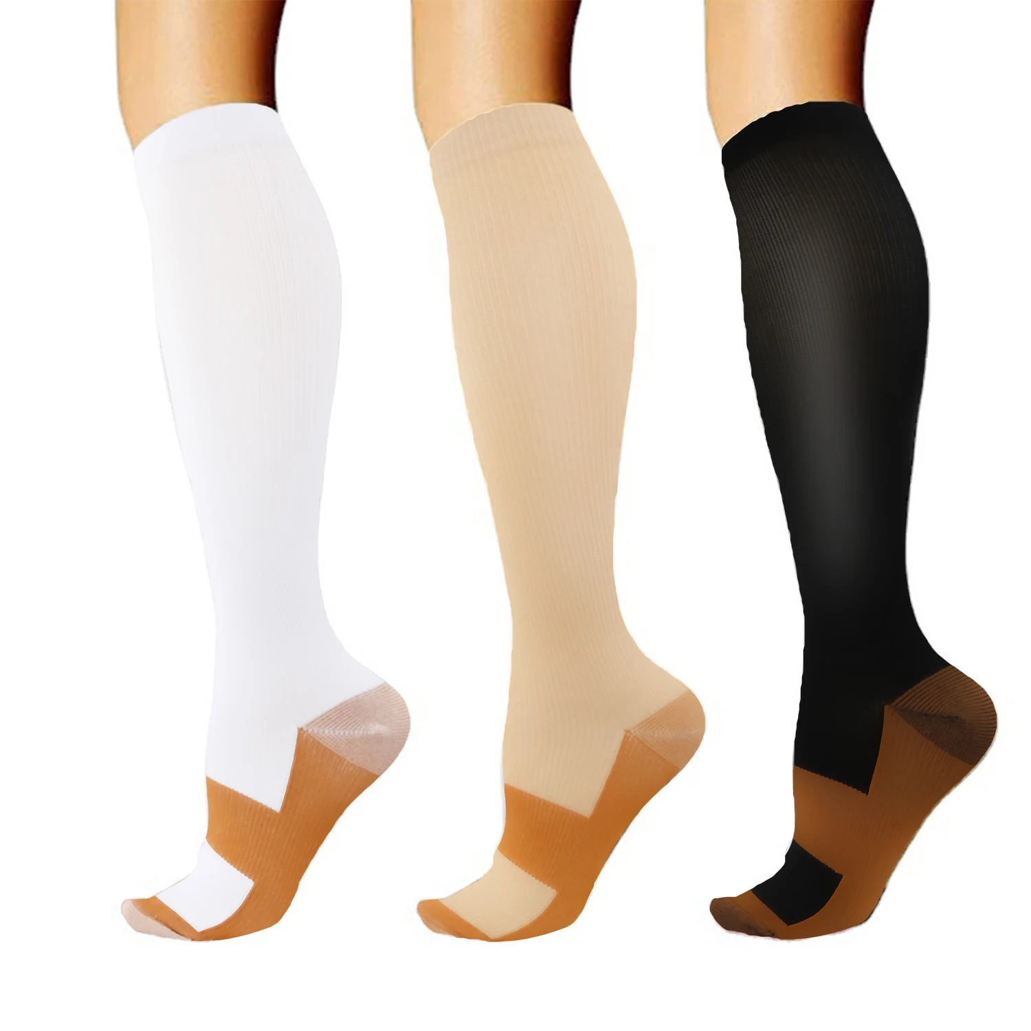 Long tube socks solid color sports pressure socks elastic socks  copper compression socks on the soles outdoor cycling socks