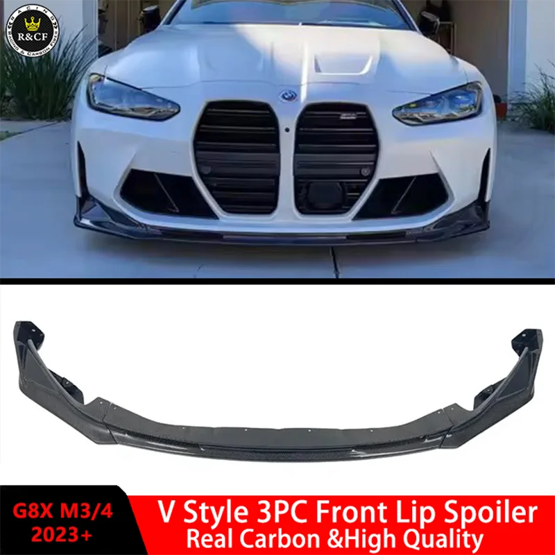 G80 M3 Front Lip V style Carbon Fiber Front Bumper Chin Lip Spoiler For BMW G80 M3 G82 G83 M4 2022 3-PC V style